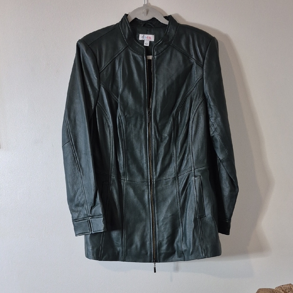 (d&co.) Denim & Company NEW Dark Green Leather Coat  L